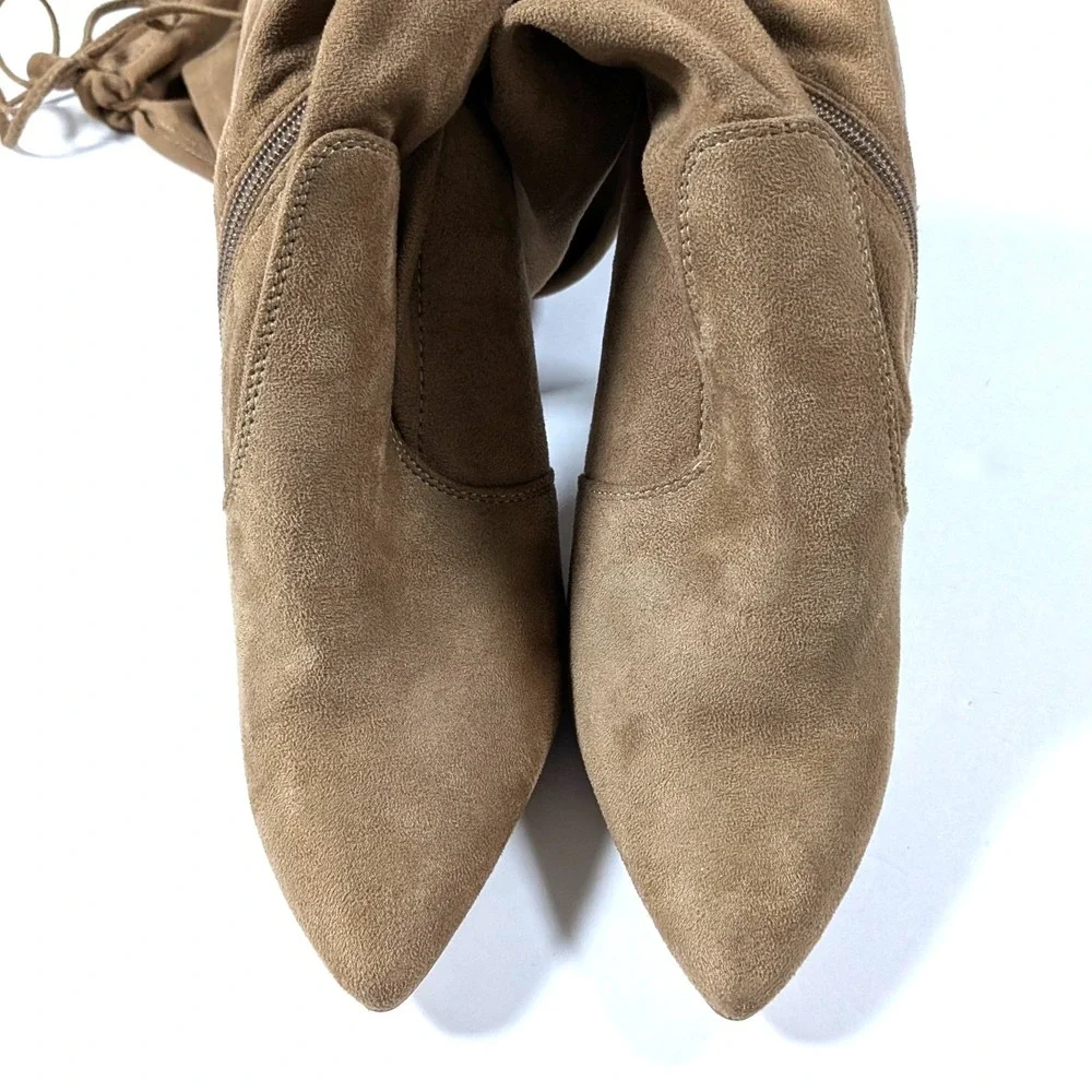 French Connection Jordan Over The Knee Boots Tan Vegan Suede Thigh High 7.5